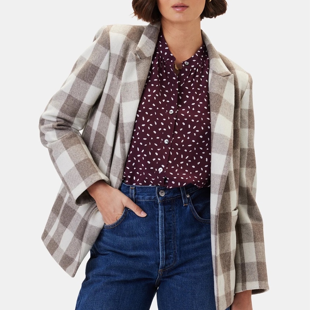 Amour Vert Tobie Single Breasted Blazer - Natural Buffalo Check - NWT - Small